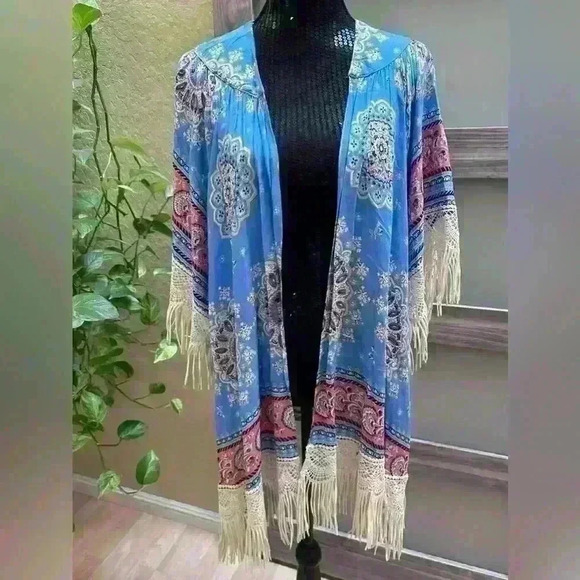 Umgee Boho Fringe Kimono - Size M/L 🌺💗🌺 - Picture 1 of 11